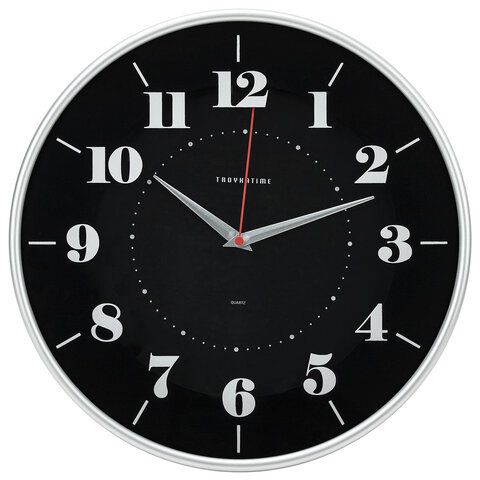 Wall clock TROYKATIME (TROYKA) 77777740, circle, black, silver frame, 30.5x30.5x5 cm