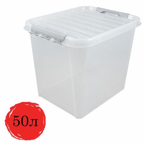 Container box 50 l with LATCH LID "PROFI", 40x50x39 cm, stackable, DURABLE, transparent, 437960000