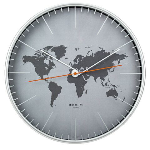 Wall clock TROYKATIME (TROYKA) 77777733, circle, grey, silver frame, 30.5x30.5x5 cm