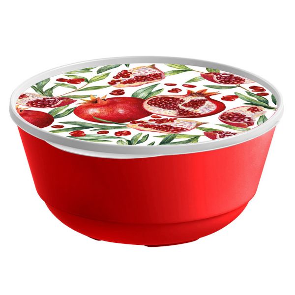 Plastic bowl "Bergamo" 1l, d17cm, h8cm, red, with lid, with decor, Idiland