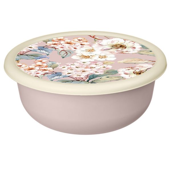 "Modena" Plastic bowl 1.2l, d18cm, h8cm, beige, with lid, with decor, Idiland