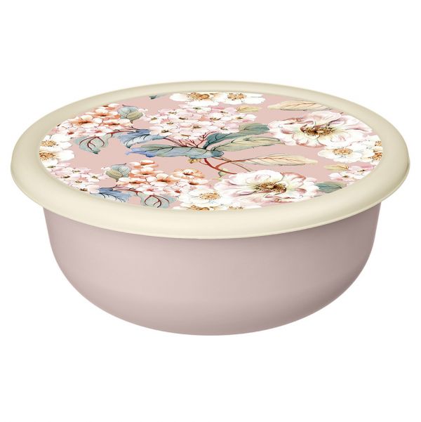 "Modena" Plastic bowl 2.1 l, d22cm, h9cm, beige, with lid, with decor, Idiland