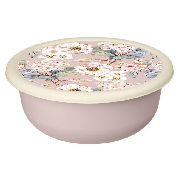 "Modena" Plastic bowl 3.2l, d26cm, h10cm, beige, with lid, with decor, Idiland