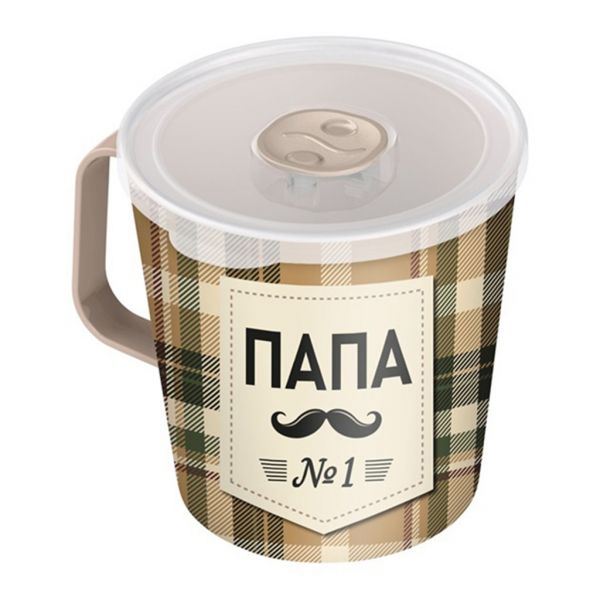 Plastic container mug 750ml, d11.2cm, h10.5cm, light beige, with decor, Idiland