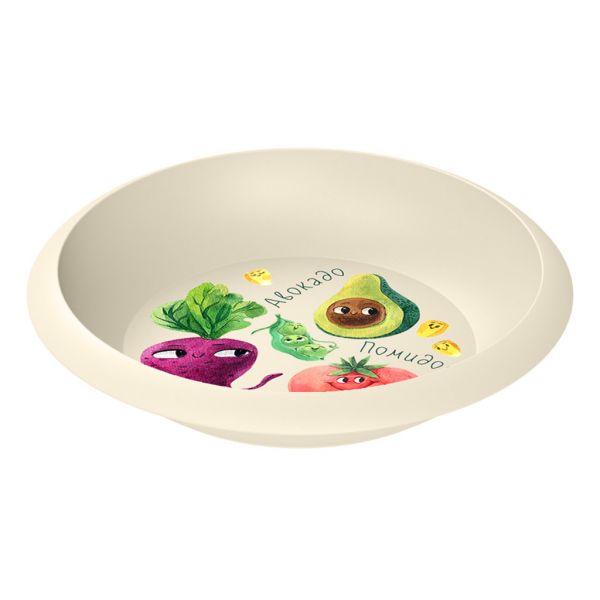 Plastic bowl, d16.7cm, h3.2cm, light beige, with decoration, Idiland