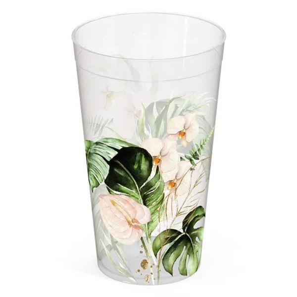 Plastic glass 400ml, d8cm, h13cm, with "Floriana" decor