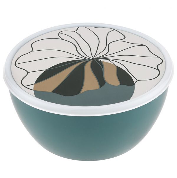 Plastic bowl 1.7l d19.5cm, h9.5cm, with IML decor, with lid