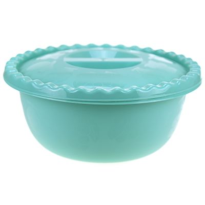 Plastic bowl 3l, d25cm, h10.5cm, with lid, aquamarine