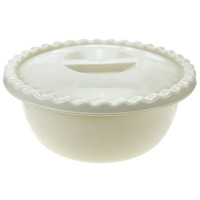 Plastic bowl 5l, d30cm, h13cm, with lid, white rattan