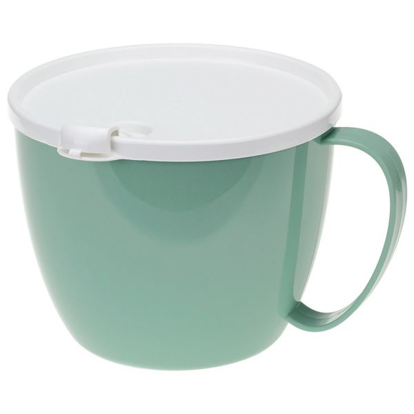 Plastic container mug 0.7l, d12cm, h10cm, with valve, with lid, pistachio, suitable for microwave