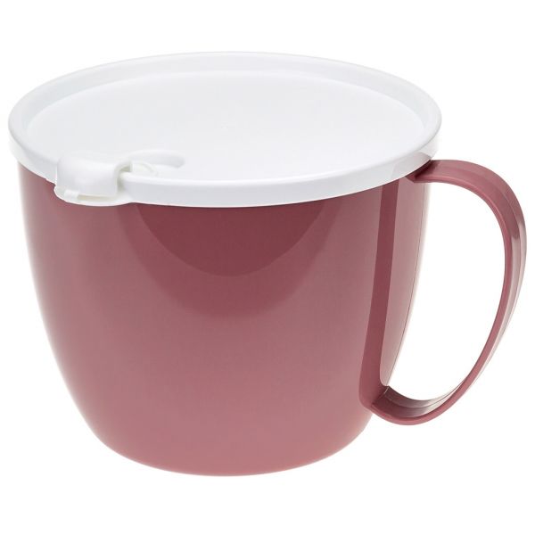 Plastic container mug 0.7l, d12cm, h10cm, with valve, with lid, berry, suitable for microwave