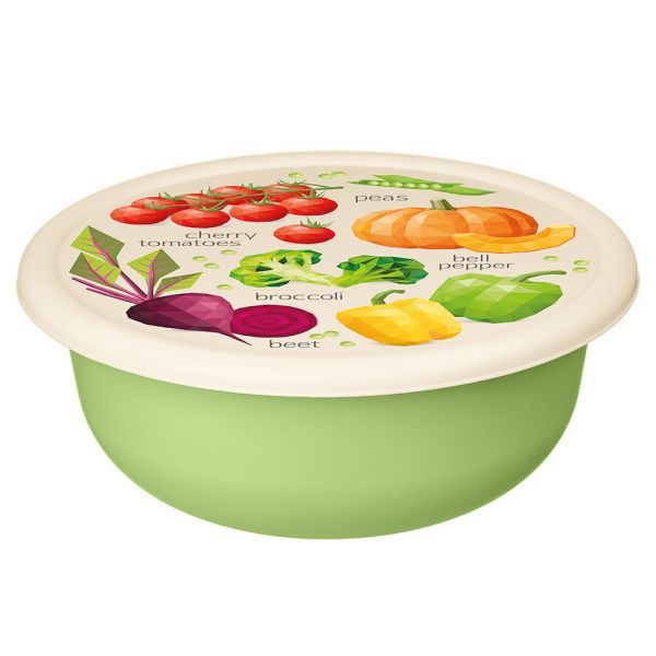 Plastic bowl "Asti" 1.2 l, d18cm, h8cm, light green, with lid, with decor, Idiland