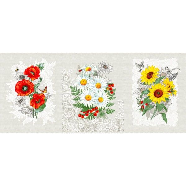 Set of waffle towels (3 pcs) Sunflowers, gray